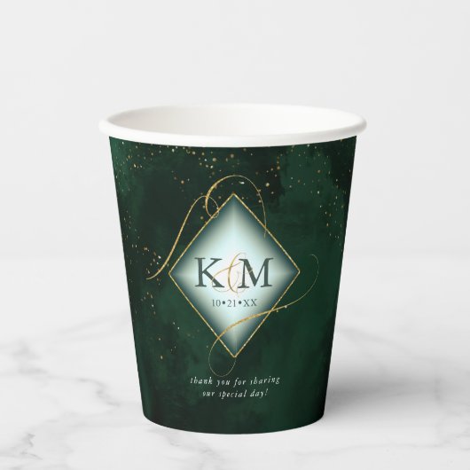 Fine Lines Gold Abstract Wedding V2 Emerald ID867 Papieren Bekers (Voorkant)