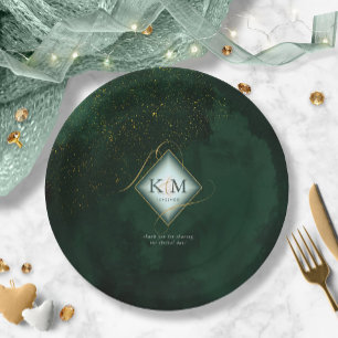 Fine Lines Gold Abstract Wedding V2 Emerald ID867 Papieren Bordje