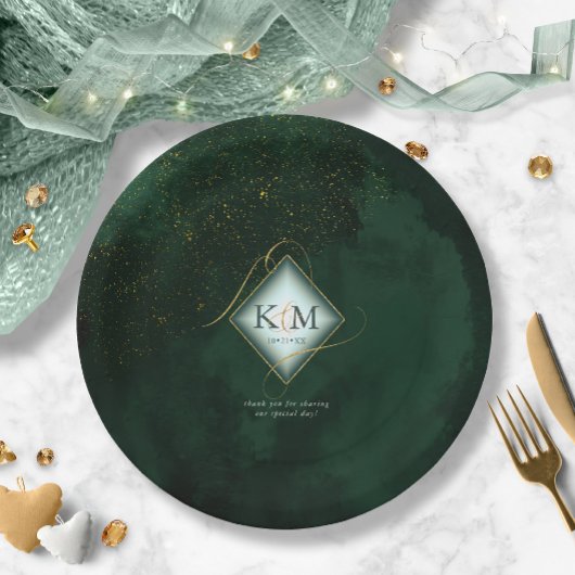 Fine Lines Gold Abstract Wedding V2 Emerald ID867 Papieren Bordje