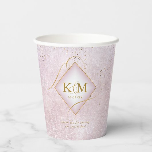 Fine Lines Gold Abstract Wedding V2 Mauve ID867 Papieren Bekers (Achterkant)