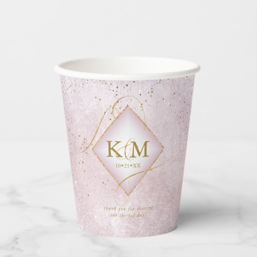 Fine Lines Gold Abstract Wedding V2 Mauve ID867 Papieren Bekers (Voorkant)