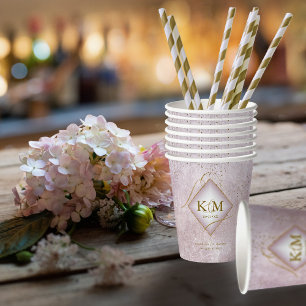 Fine Lines Gold Abstract Wedding V2 Mauve ID867 Papieren Bekers