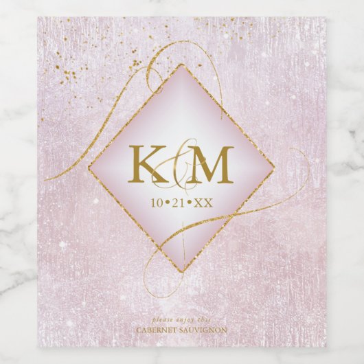 Fine Lines Gold Abstract Wedding V2 Mauve ID867 Wijn Etiket (Enkel label)