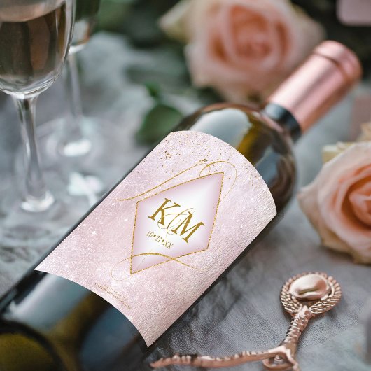 Fine Lines Gold Abstract Wedding V2 Mauve ID867 Wijn Etiket