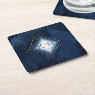Fine Lines Gold Abstract Wedding V2 Navy ID867 Kartonnen Onderzetters