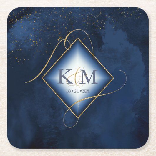 Fine Lines Gold Abstract Wedding V2 Navy ID867 Kartonnen Onderzetters (Voorkant)