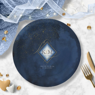 Fine Lines Gold Abstract Wedding V2 Navy ID867 Papieren Bordje