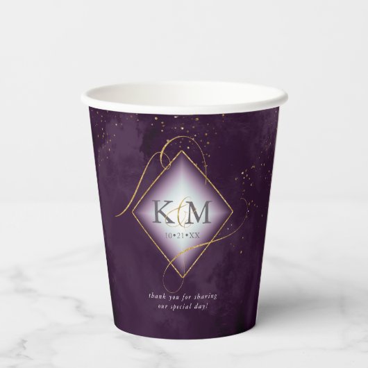 Fine Lines Gold Abstract Wedding V2 Plum ID867 Papieren Bekers (Achterkant)