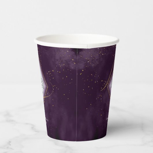 Fine Lines Gold Abstract Wedding V2 Plum ID867 Papieren Bekers (Rechts)