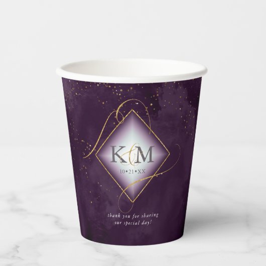 Fine Lines Gold Abstract Wedding V2 Plum ID867 Papieren Bekers (Voorkant)