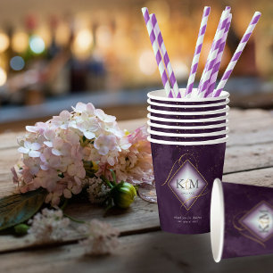 Fine Lines Gold Abstract Wedding V2 Plum ID867 Papieren Bekers