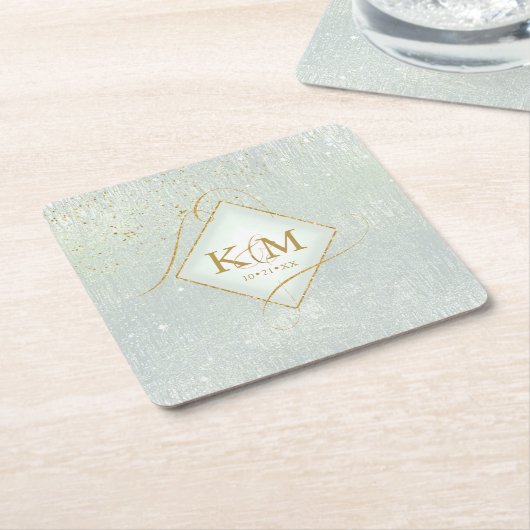 Fine Lines Gold Abstract Wedding V2 Sage ID867 Kartonnen Onderzetters (Schuin)