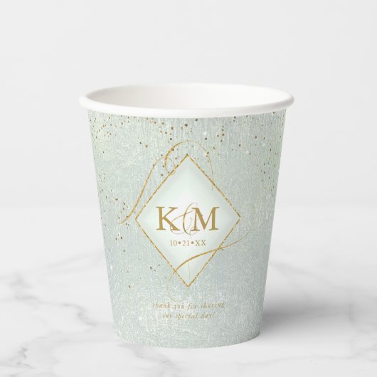 Fine Lines Gold Abstract Wedding V2 Sage ID867 Papieren Bekers (Voorkant)