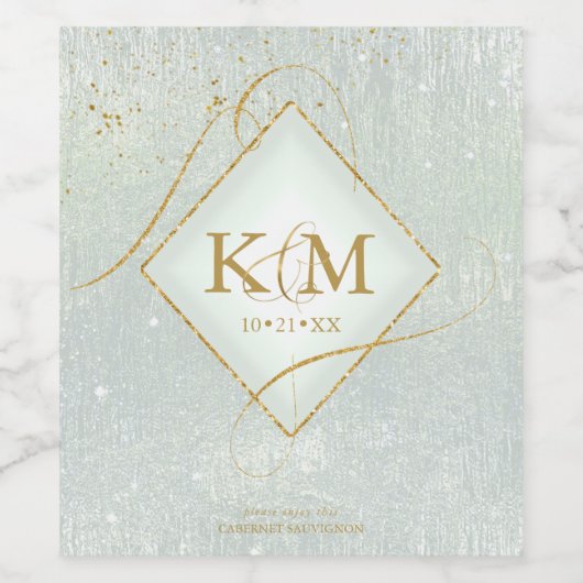 Fine Lines Gold Abstract Wedding V2 Sage ID867 Wijn Etiket (Enkel label)