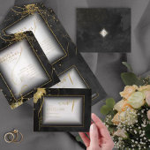 Fine Lines Gold Abstract Wedding V3 Black ID867 All In One Uitnodiging
