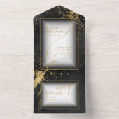 Fine Lines Gold Abstract Wedding V3 Black ID867 All In One Uitnodiging (Binnen)