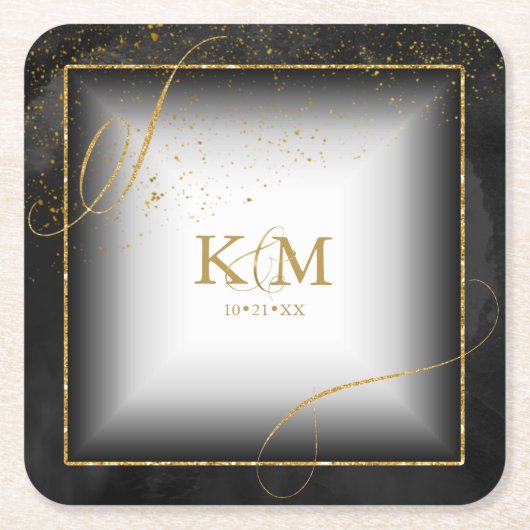 Fine Lines Gold Abstract Wedding V3 Black ID867 Kartonnen Onderzetters (Voorkant)