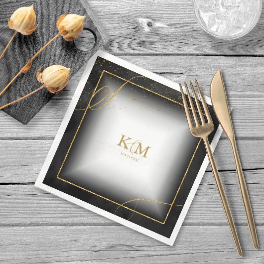 Fine Lines Gold Abstract Wedding V3 Black ID867 Servet