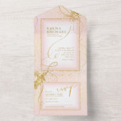 Fine Lines Gold Abstract Wedding V3 Blush ID867 All In One Uitnodiging (Binnen)