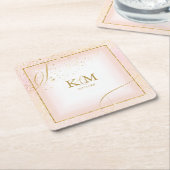 Fine Lines Gold Abstract Wedding V3 Blush ID867 Kartonnen Onderzetters (Schuin)