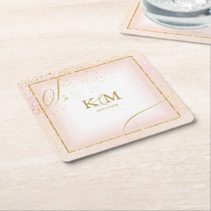 Fine Lines Gold Abstract Wedding V3 Blush ID867 Kartonnen Onderzetters