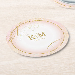 Fine Lines Gold Abstract Wedding V3 Blush ID867 Ronde Kartonnen Onderzetter