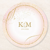 Fine Lines Gold Abstract Wedding V3 Blush ID867 Ronde Kartonnen Onderzetter (Voorkant)