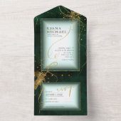 Fine Lines Gold Abstract Wedding V3 Emerald ID867 All In One Uitnodiging (Binnen)