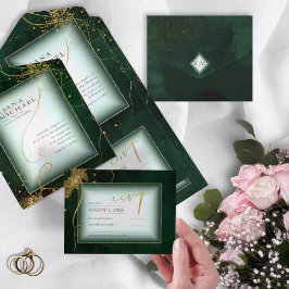 Fine Lines Gold Abstract Wedding V3 Emerald ID867 All In One Uitnodiging