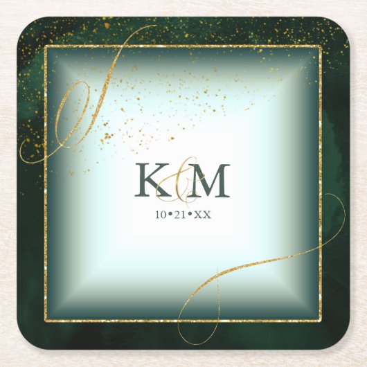 Fine Lines Gold Abstract Wedding V3 Emerald ID867 Kartonnen Onderzetters (Voorkant)