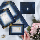 Fine Lines Gold Abstract Wedding V3 Navy ID867 All In One Uitnodiging
