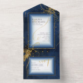 Fine Lines Gold Abstract Wedding V3 Navy ID867 All In One Uitnodiging (Binnen)