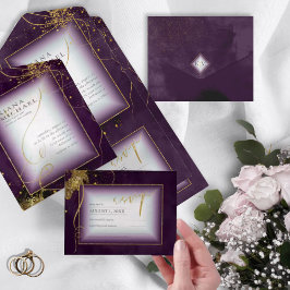 Fine Lines Gold Abstract Wedding V3 Plum ID867 All In One Uitnodiging