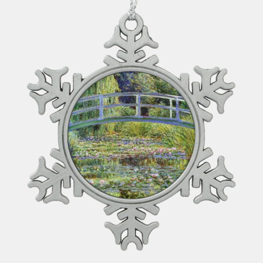 Fine Monet Japanse Bridge & Water-Lily Pond Tin Sneeuwvlok Ornament (Voorkant)