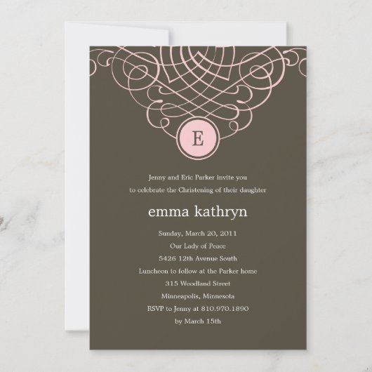 Fine Monogram Baptism/Christening Invitation Kaart (Voorkant)