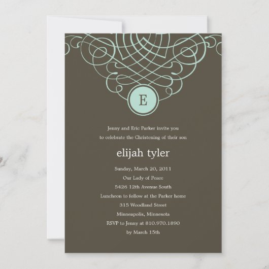 Fine Monogram Baptism/Christening Invitation Kaart (Voorkant)