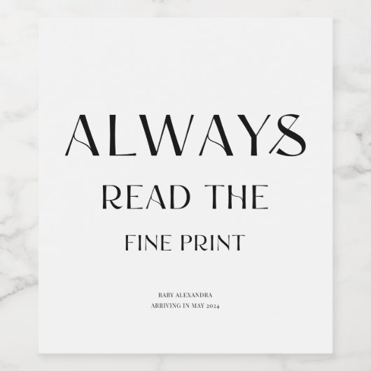 Fine Print Zwangerschap Aankondiging Wijnlabel Wijn Etiket (Enkel label)