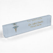 Fine Professional Light Blue Gold Caduceus Naambordje