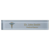 Fine Professional Light Blue Gold Caduceus Naambordje (Voorkant)