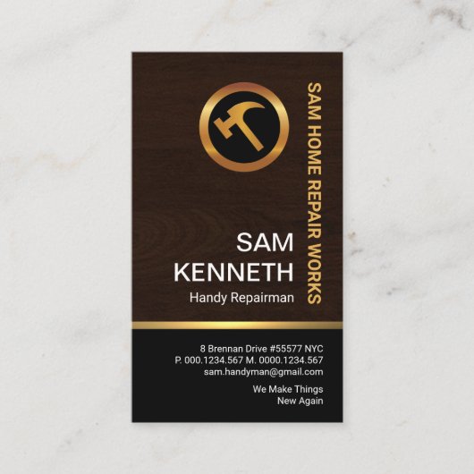 Fine Wood Grain Black Column Carpentry Handyman Visitekaartje (Voorkant)