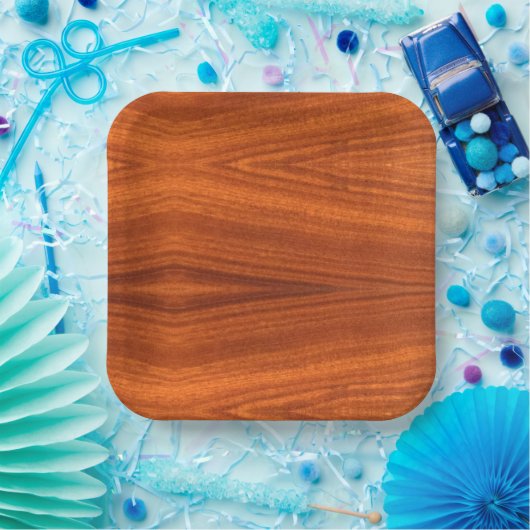 Fine Wood Grain Teak Mahogany Veneer Papieren Bordje (Feest)