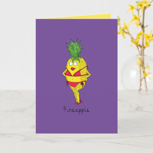 Fineapple - Funny Pineapple Bikini Wenskaart Kaart (Gele Bloem)