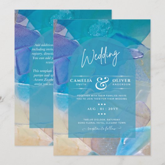 Finest Zee Glass Blauwgroen Blue Ocean Beach Zee W Kaart (Voorkant / Achterkant)