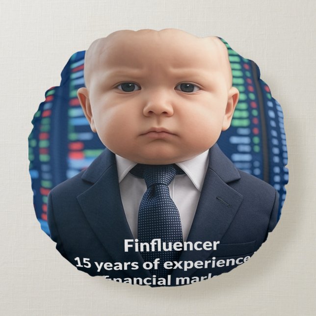 Finfluencer Baby - 15 jaar financiële wijsheid Rond Kussen (Voorkant)