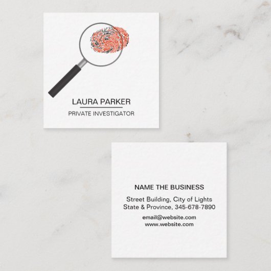 Finger Print Investigator Security Detective Vierkante Visitekaartje (Voorkant / Achterkant)