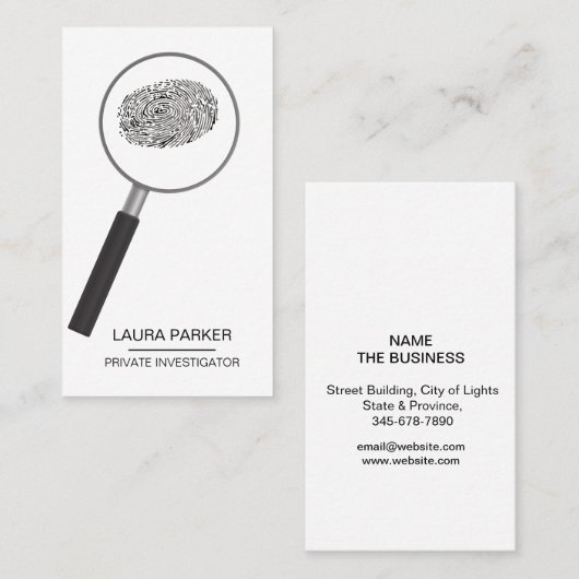 Finger Print Private Investigator Rechercheur Visitekaartje (Voorkant / Achterkant)