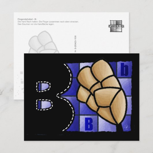 Fingeralphabet B Briefkaart (Voorkant / Achterkant)