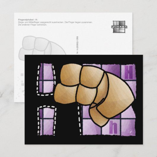 Fingeralphabet H Briefkaart (Voorkant / Achterkant)