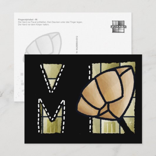 Fingeralphabet M Briefkaart (Voorkant / Achterkant)
