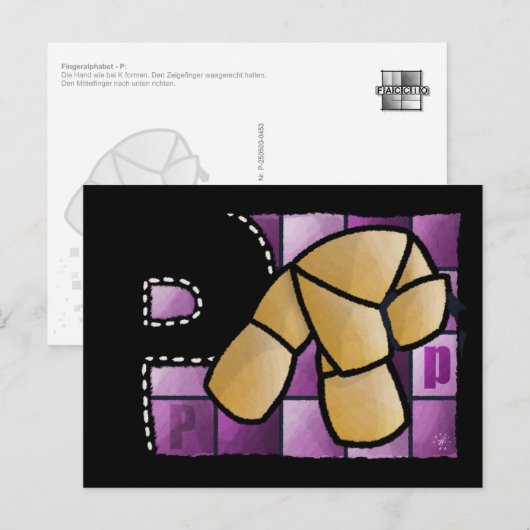 Fingeralphabet P Briefkaart (Voorkant / Achterkant)